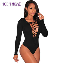 Lace Up Front Rompers Womens Jumpsuit Solid Sexy Short bodysuit Long Sleeve Vintage Bodycon Bodysuit Sexy Women Clothing TIML66 TIML66