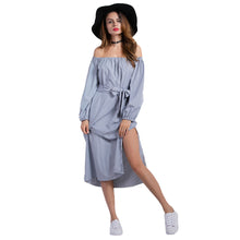 Ladies Striped Shirt Dress Belt Bow Side Slit Loose Vestidos Elegant Women Cold Shoulder Dress Ukraine Beach Dress TIML66 TIML66