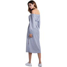 Ladies Striped Shirt Dress Belt Bow Side Slit Loose Vestidos Elegant Women Cold Shoulder Dress Ukraine Beach Dress TIML66 TIML66