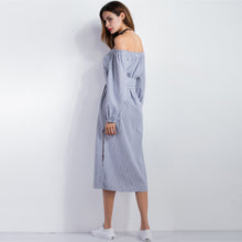 Ladies Striped Shirt Dress Belt Bow Side Slit Loose Vestidos Elegant Women Cold Shoulder Dress Ukraine Beach Dress TIML66 TIML66