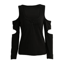 Low Cut Women Casual T-Shirt Cold Shoulder Square Collar Solid Tshirt Cutout Long Sleeve Tops RoseGreenBlack Ropa Mujer TIML66 TIML66