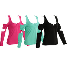 Low Cut Women Casual T-Shirt Cold Shoulder Square Collar Solid Tshirt Cutout Long Sleeve Tops RoseGreenBlack Ropa Mujer TIML66 TIML66