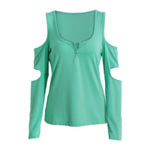 Low Cut Women Casual T-Shirt Cold Shoulder Square Collar Solid Tshirt Cutout Long Sleeve Tops RoseGreenBlack Ropa Mujer TIML66 TIML66