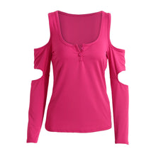 Low Cut Women Casual T-Shirt Cold Shoulder Square Collar Solid Tshirt Cutout Long Sleeve Tops RoseGreenBlack Ropa Mujer TIML66 TIML66