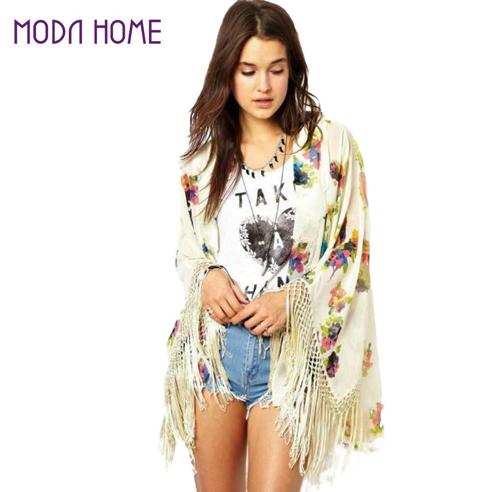 women blouse floral printed long sleeve casual beach boho kimono cardigan long beach blusas tops TIML66