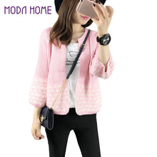 women knitted cardigan open front geometric pattern loose sleeve warm sweater outerwear short coat knitwear TIML66