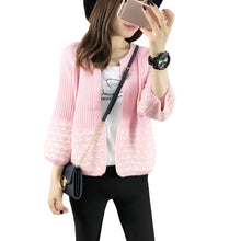 women knitted cardigan open front geometric pattern loose sleeve warm sweater outerwear short coat knitwear TIML66