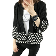 Women Knitted Cardigan Open Front Geometric Pattern Loose Sleeve Warm Sweater Outerwear Short Coat Knitwear TIML66 TIML66
