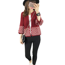 women knitted cardigan open front geometric pattern loose sleeve warm sweater outerwear short coat knitwear TIML66