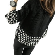 women knitted cardigan open front geometric pattern loose sleeve warm sweater outerwear short coat knitwear TIML66