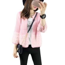 Women Knitted Cardigan Open Front Geometric Pattern Loose Sleeve Warm Sweater Outerwear Short Coat Knitwear TIML66 TIML66