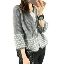 women knitted cardigan open front geometric pattern loose sleeve warm sweater outerwear short coat knitwear TIML66