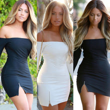 Women Dress Zipper Off Shoulder Long Sleeve Dresses Sexy Club Evening Party Bodycon Mini Dresses Black White TIML66 TIML66