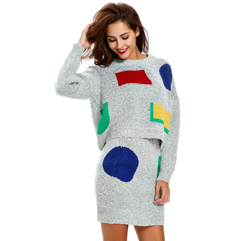 women knitted sweater dress long sleeve bodycon dress 2pcs set ladies party mini dress vestidos TIML66