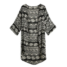 cardigan women chiffon kimono floral print boho women blouses loose thin outerwear beach cover up black dark blue TIML66