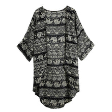 cardigan women chiffon kimono floral print boho women blouses loose thin outerwear beach cover up black dark blue TIML66