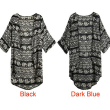 cardigan women chiffon kimono floral print boho women blouses loose thin outerwear beach cover up black dark blue TIML66