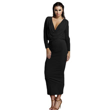 Deep V Neck Long Sleeve Women Sexy Dress High Waist Bodycon Dress Elegant Party Long Maxi Dress Vestidos Plus Size TIML66 TIML66