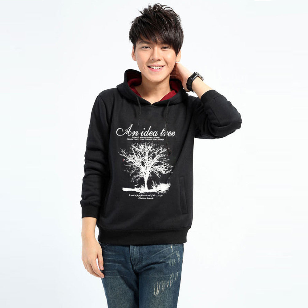Men Hoodies Tree Letter Print Long Sleeve Casual Men Sweatshirt Pullover Tops Blusas Black TIML66 TIML66