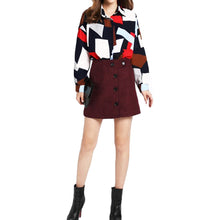 shirts women blouses button geometric print turn down collar long sleeve blouses women tops blusas green blue TIML66