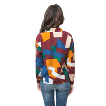 shirts women blouses button geometric print turn down collar long sleeve blouses women tops blusas green blue TIML66