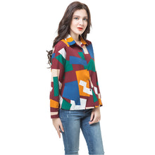 shirts women blouses button geometric print turn down collar long sleeve blouses women tops blusas green blue TIML66