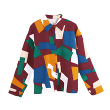 shirts women blouses button geometric print turn down collar long sleeve blouses women tops blusas green blue TIML66