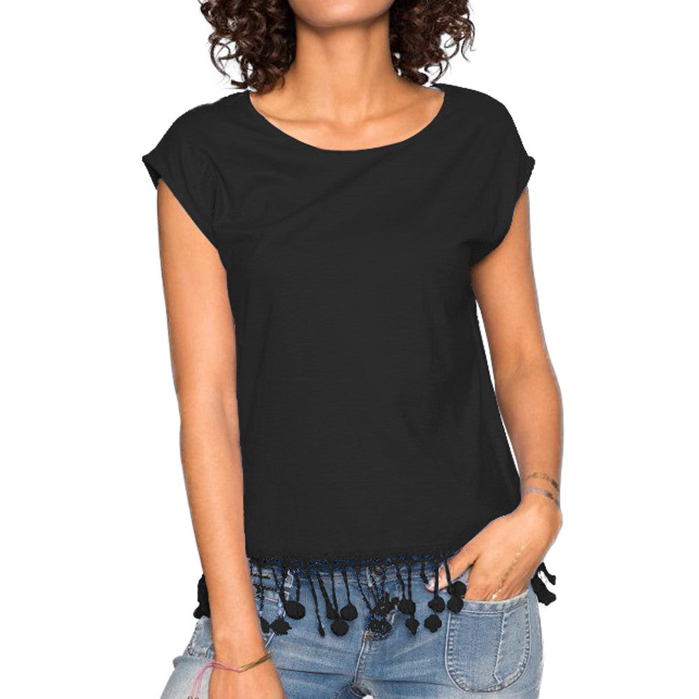 t-shirts women tassel fringed short sleeve casual tee shirt pullover women tops white black purple TIML66