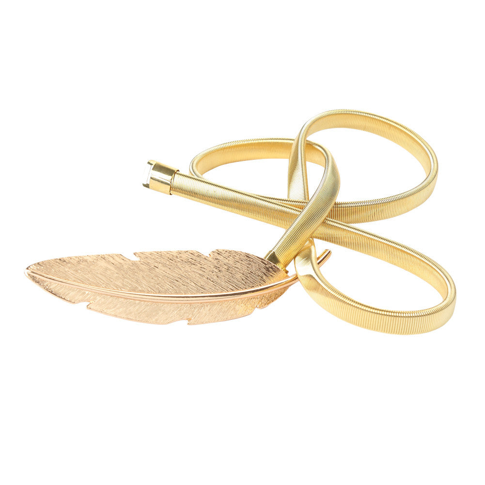 Women Belt Leaf Clasp Front Stretchy Elastic Belt Elegant Ladies Slim Skinny Waist Strap Girls GoldSilver Belt TIML66 TIML66