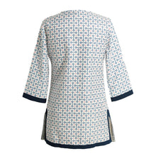 women blouses geometric print split v neck tee shirt three quarter sleeve casual tops long shirt pink red blue TIML66