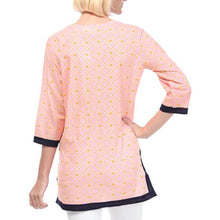 Women Blouses Geometric Print Split V Neck Tee Shirt Three Quarter Sleeve Casual Tops Long Shirt PinkRedBlue TIML66 TIML66