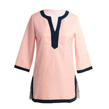 Women Blouses Geometric Print Split V Neck Tee Shirt Three Quarter Sleeve Casual Tops Long Shirt PinkRedBlue TIML66 TIML66