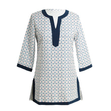 Women Blouses Geometric Print Split V Neck Tee Shirt Three Quarter Sleeve Casual Tops Long Shirt PinkRedBlue TIML66 TIML66