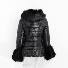 Women Down Jacket Faux Fur Hood Cuffs Long Sleeve Womens Jacket Quilted Warm Parka Coat Overcoat Black TIML66 TIML66