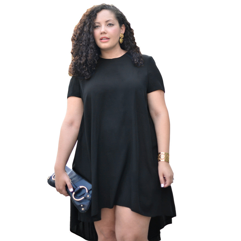 women mini dress o neck solid short sleeve asymmetric hem a line casual loose dress plus size vestidos TIML66