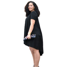 women mini dress o neck solid short sleeve asymmetric hem a line casual loose dress plus size vestidos TIML66