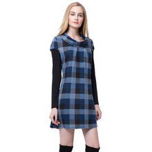 Women Dress Round Neckline Long Sleeve Plaid Dress Contrast Color Mini Dress BluePurple  TIML66 TIML66