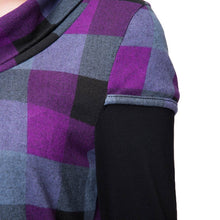 Women Dress Round Neckline Long Sleeve Plaid Dress Contrast Color Mini Dress BluePurple  TIML66 TIML66