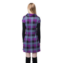 women dress round neckline long sleeve plaid dress contrastcolor mini dress blue purple TIML66