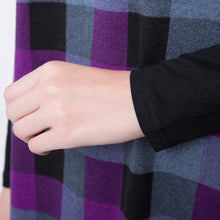 women dress round neckline long sleeve plaid dress contrastcolor mini dress blue purple TIML66