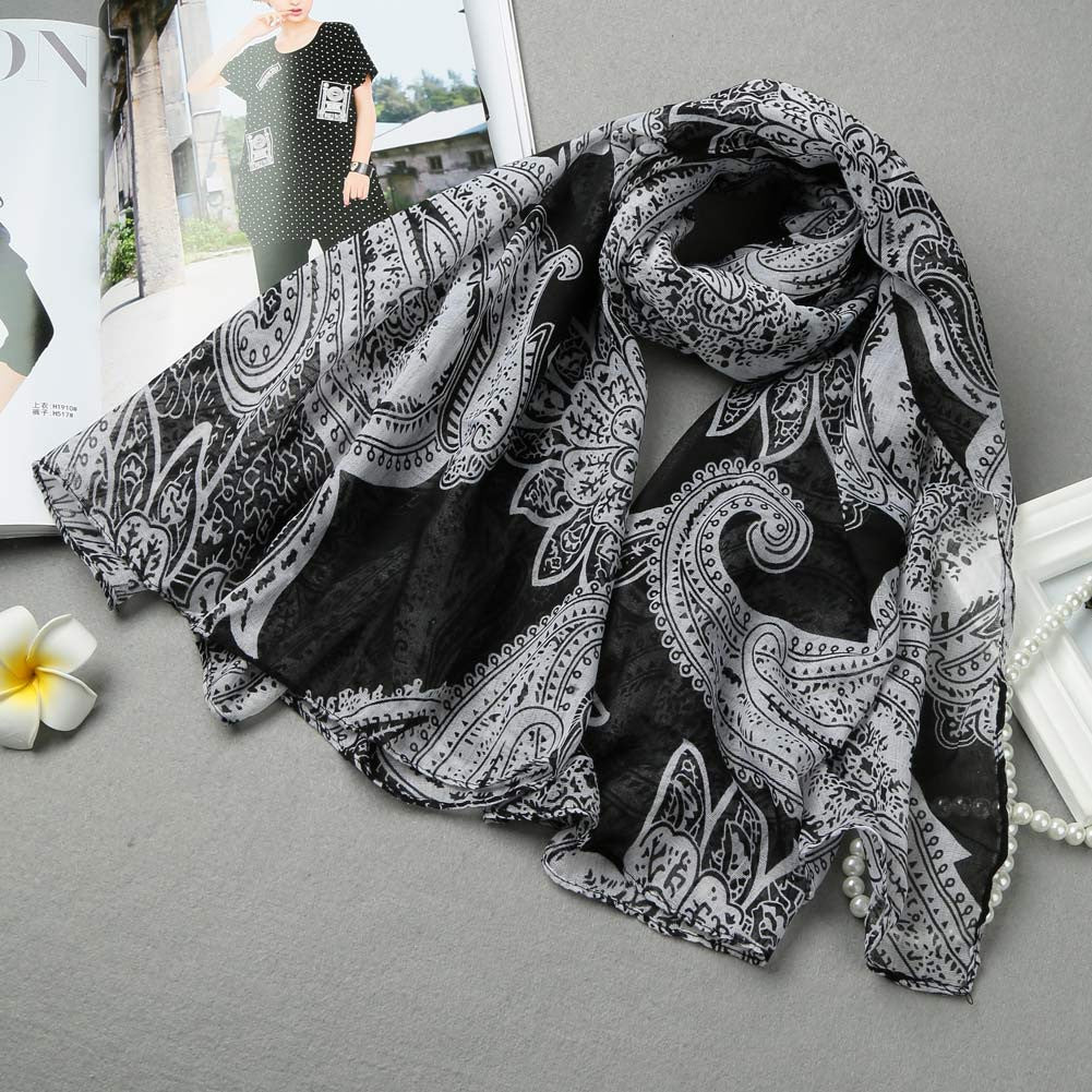 Women Scarf Ladies Floral Printed Long Shawl Vintage Soft Pashmina Cape WhiteBlack Shawls And Scarves TIML66 TIML66