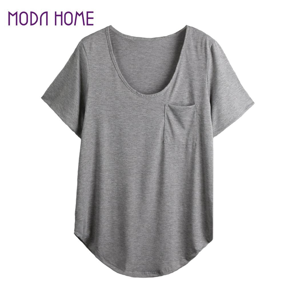 Plus Size Tshit Women T-Shirt Chest Pocket Casual Tunic Top Solid Color Loose Women Tee Shirt Tops Blusas Grey TIML66 TIML66