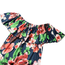 sexy women maxi dress off shoulder ruffle flower print bodycon dress bohemian holiday beach long dress dark blue TIML66