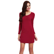 Sexy Women O neck Dress Solid Color Long Sleeve Warm Slim Bodycon Mini Dress Vestidos De Festa Burgundy TIML66 TIML66