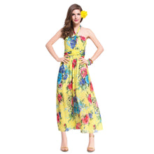 Beach Dress Vestidos Sexy Women Long Dress Halter Floral Print Tie Waist Beach Maxi Sundress Yellow TIML66 TIML66