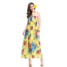 beach dress vestidos sexy women long dress halter floral print tie waist beach maxi sundress yellow TIML66