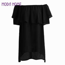 T-shirt Women Off-Shoulder Chiffon T-shit Slash Neck Tee Shirt Ruffle Dip Hem Casual Tops Women Blusas Black TIML66 TIML66