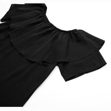 t-shirts women off shoulderchiffon t shit slash neck tee shirt ruffle dip hem casual tops women blusas black TIML66