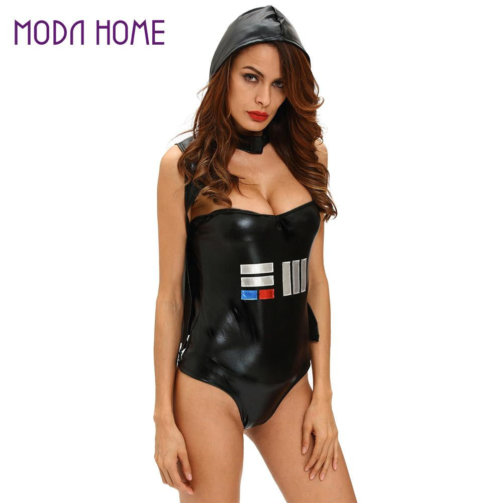 Women Halloween Lingerie Costume Galactic Space Leader Costume Sexy Tube-Top Romper Hooded Cape Black Pirate Corsets TIML66 TIML66