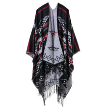 women knitted cape poncho open front geometric striped tassel fanon fringe duplex cashmere shawls and scarves pashmina TIML66